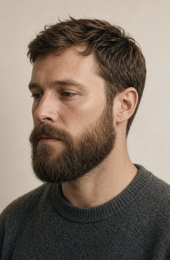 The same client after the beard shape, with a low cheek line and clean neck