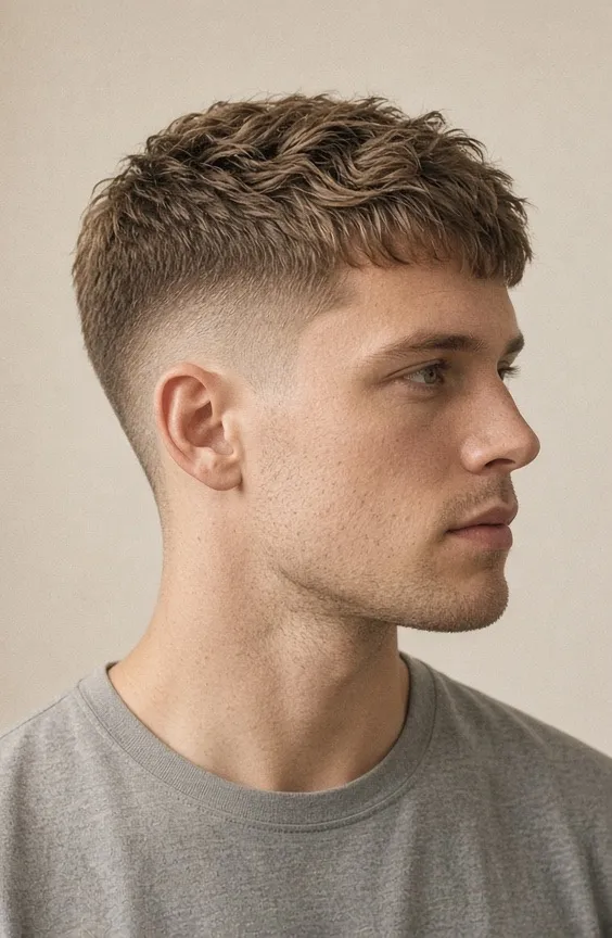 The same client after a mid skin fade with a short textured top