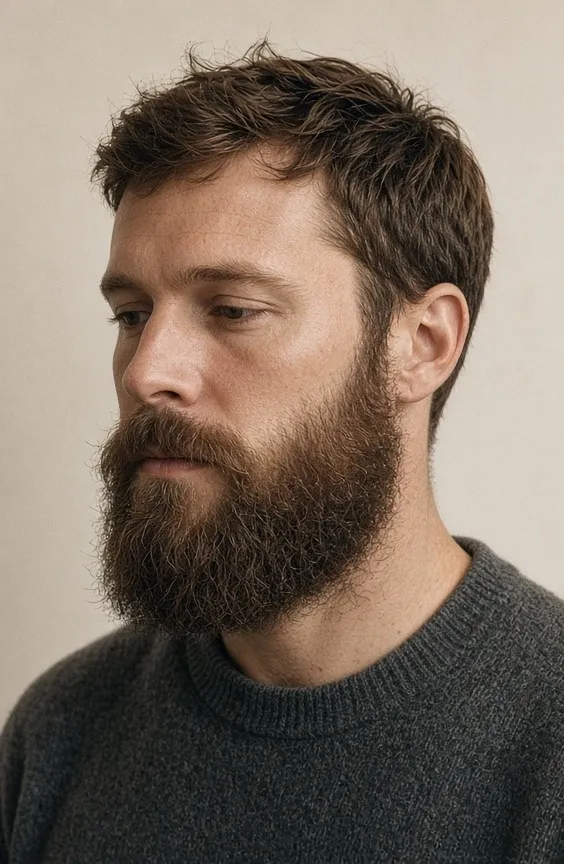 Client before the beard shape, with a bushy and uneven beard